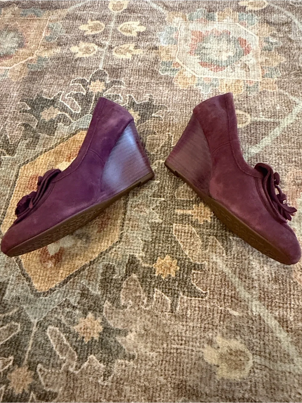 Coach Womens Suede Terri Wedge Heels in Plum